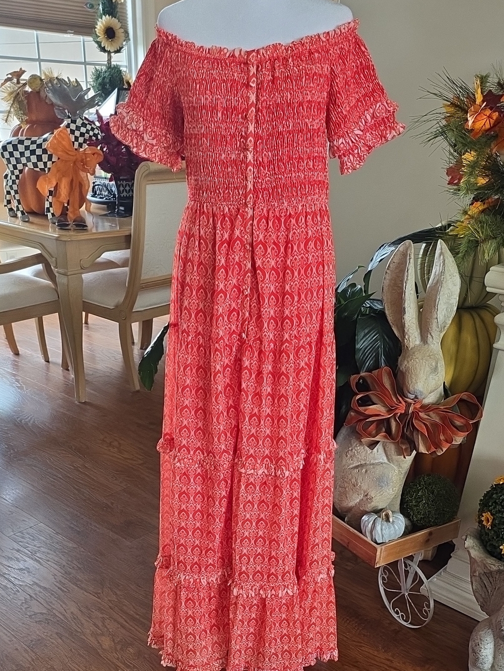 Women's On/Off-Shoulder Coral Maxi Dress